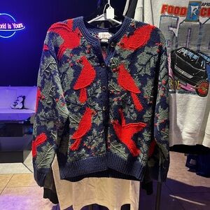 Vintage Orvis Cardigan Sweater All Over Print Cardinals